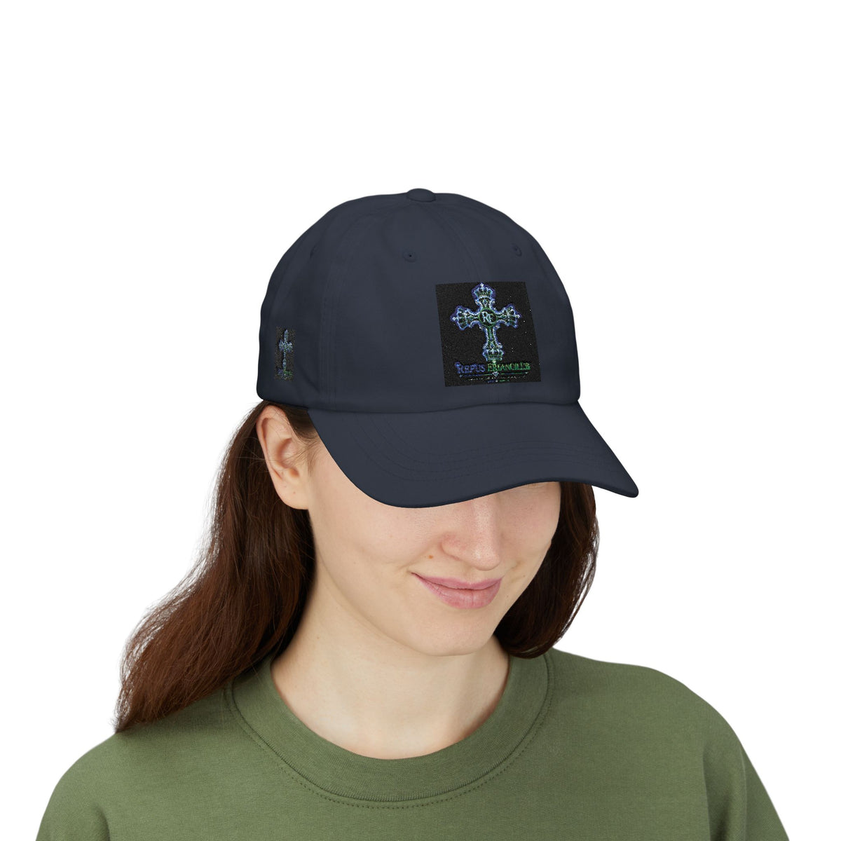 Embroidered Gothic Cross Dad Cap — Classic White Baseball Hat