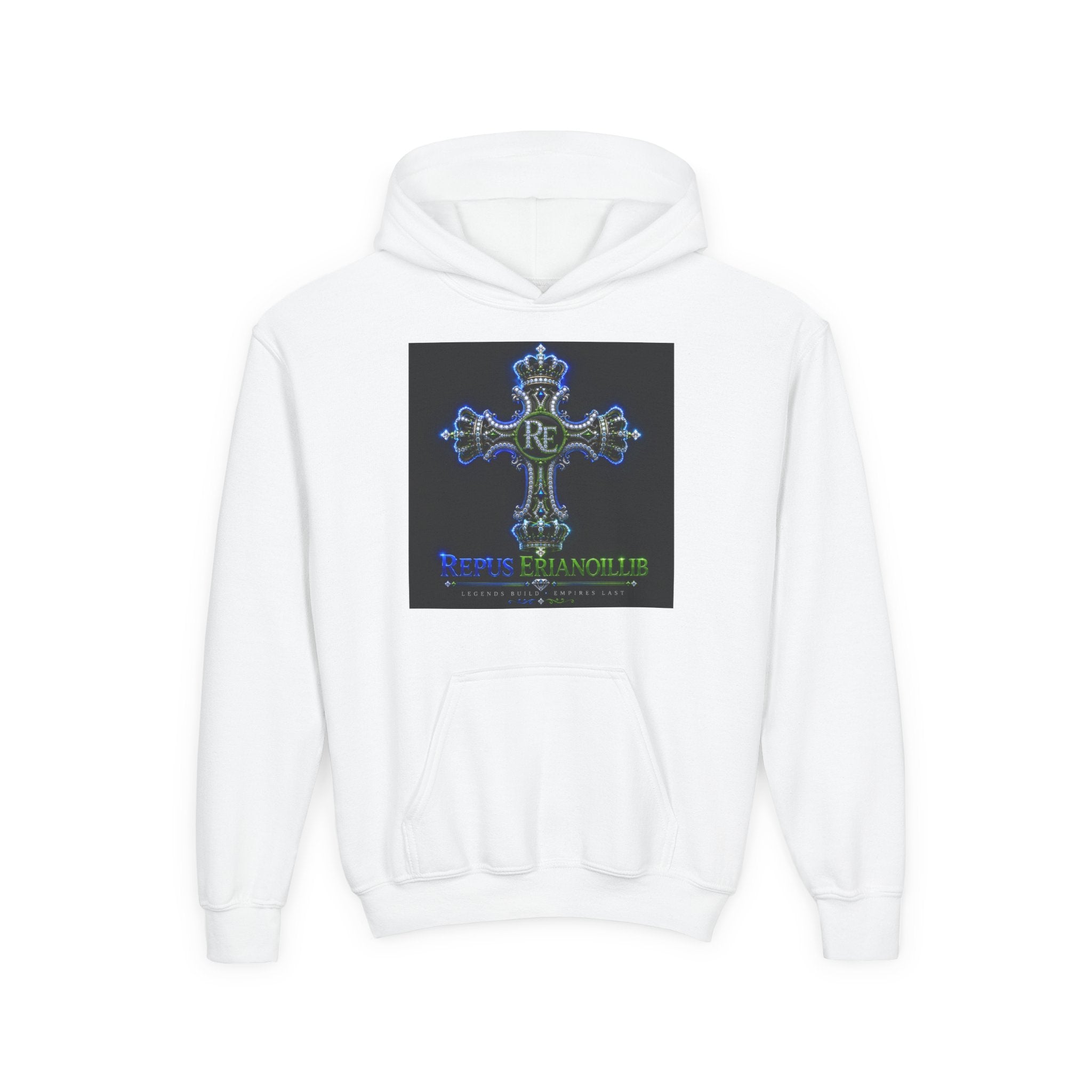 THE RE EMPIRE COLLECTION REPUS ERIANOILLIB® CHAPTER I THE RE EMPIRE COLLECTION First Edition Legends Build. Empires Last. Neon Crown Cross Youth Hoodie
