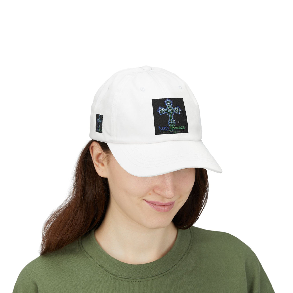 Embroidered Gothic Cross Dad Cap — Classic White Baseball Hat