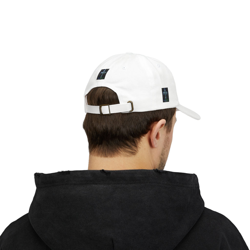 Embroidered Gothic Cross Dad Cap — Classic White Baseball Hat