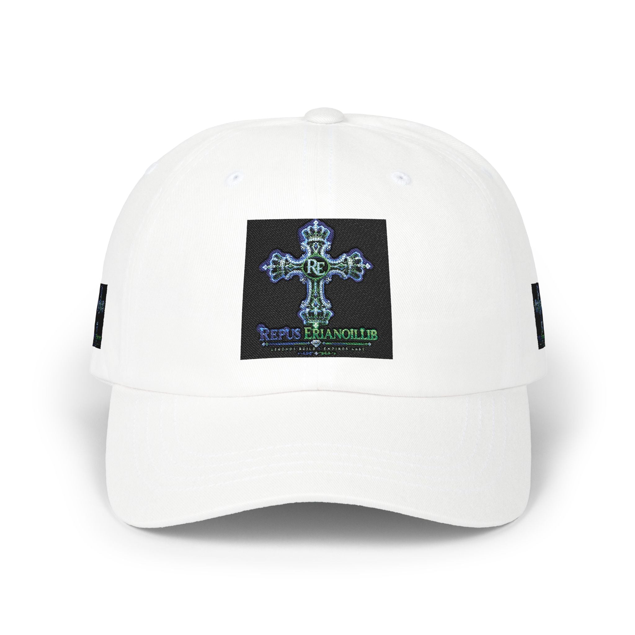 Embroidered Gothic Cross Dad Cap — Classic White Baseball Hat