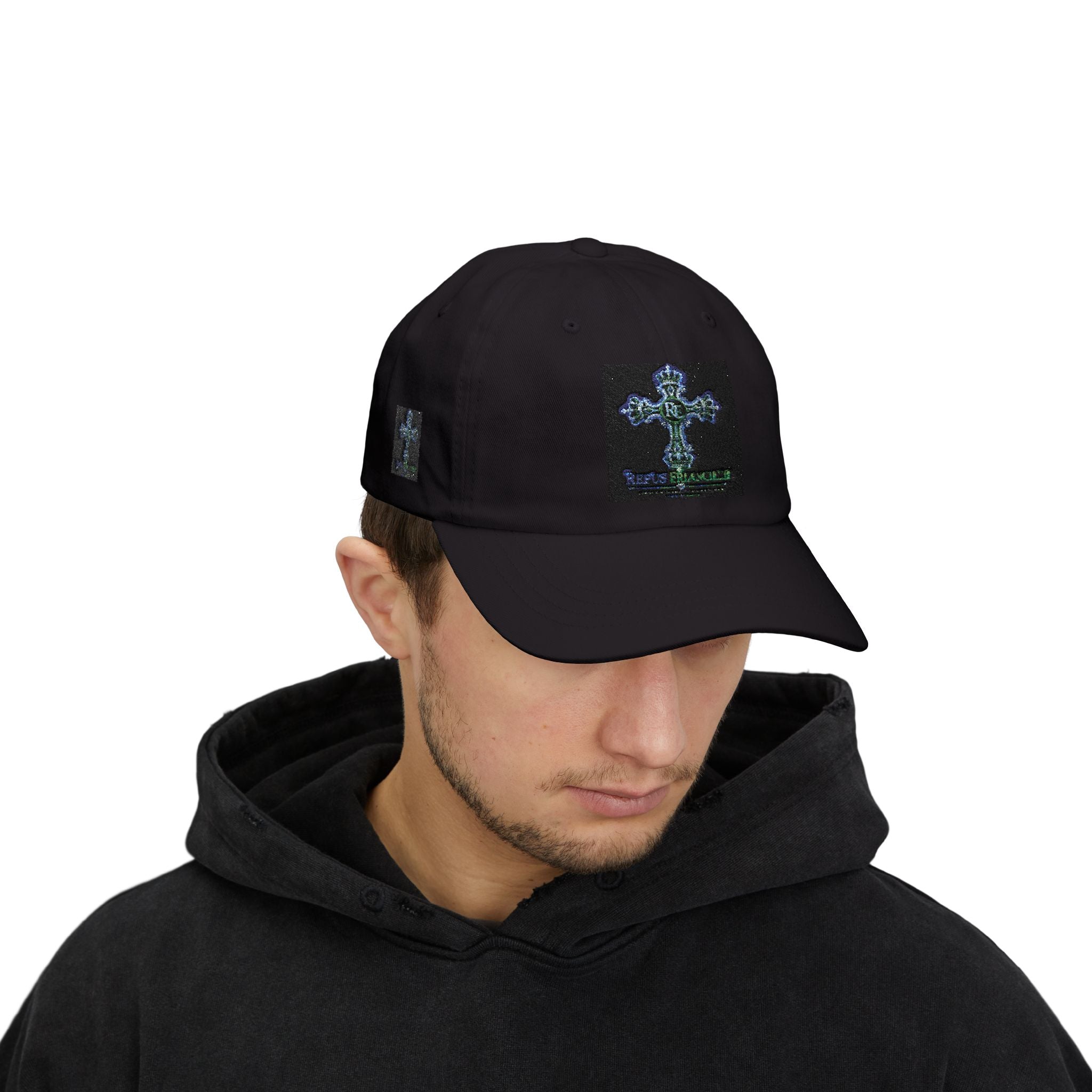 Embroidered Gothic Cross Dad Cap — Classic White Baseball Hat