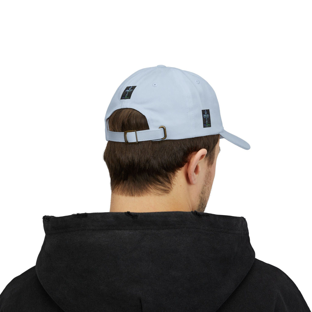Embroidered Gothic Cross Dad Cap — Classic White Baseball Hat