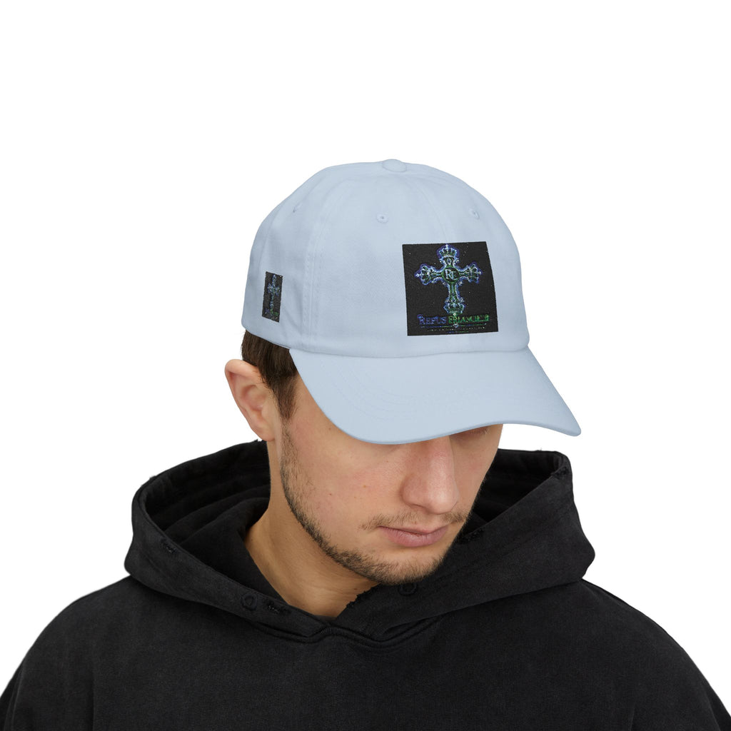 Embroidered Gothic Cross Dad Cap — Classic White Baseball Hat