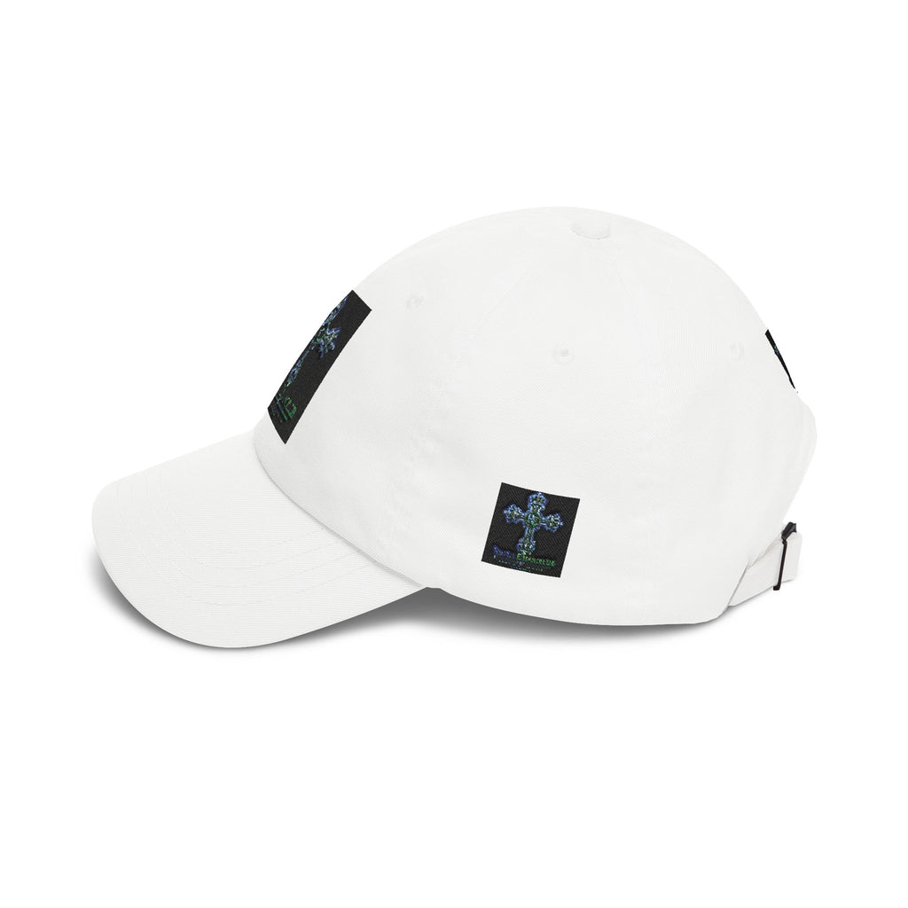 Embroidered Gothic Cross Dad Cap — Classic White Baseball Hat