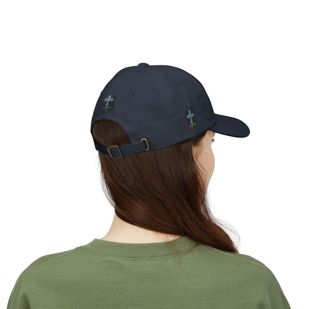Embroidered Gothic Cross Dad Cap — Classic White Baseball Hat