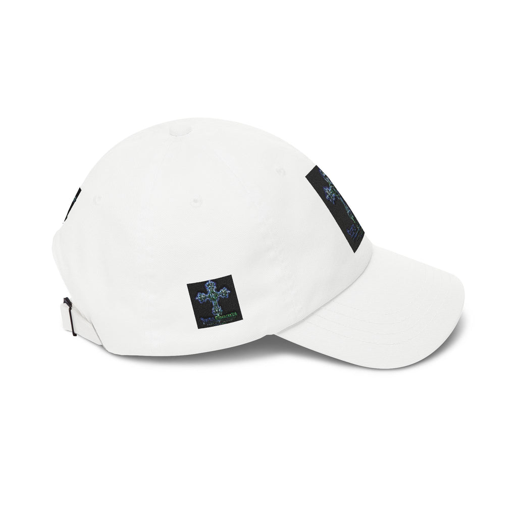 Embroidered Gothic Cross Dad Cap — Classic White Baseball Hat