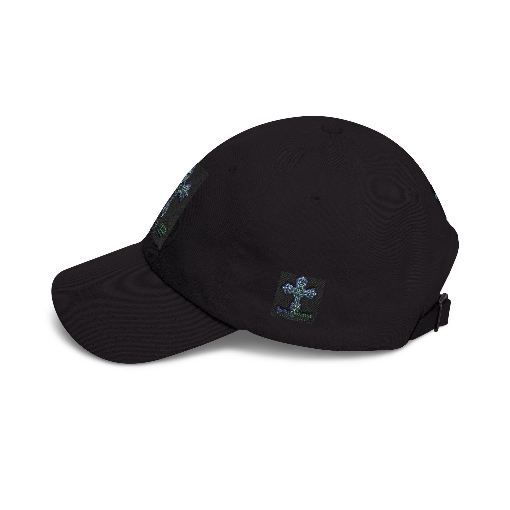 Embroidered Gothic Cross Dad Cap — Classic White Baseball Hat
