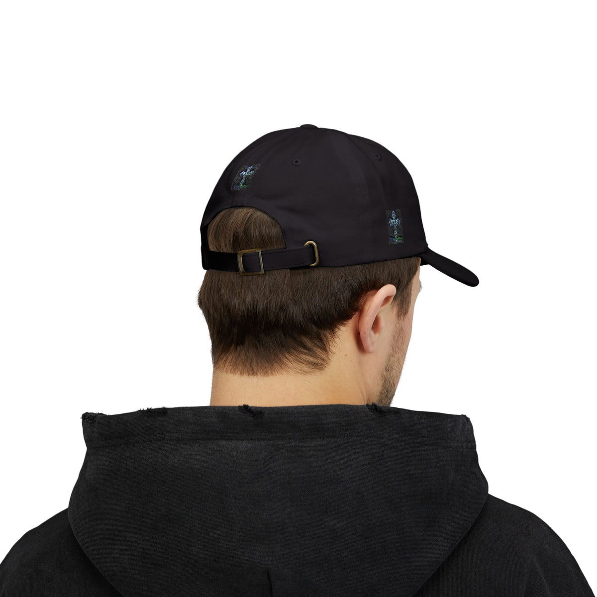 Embroidered Gothic Cross Dad Cap — Classic White Baseball Hat