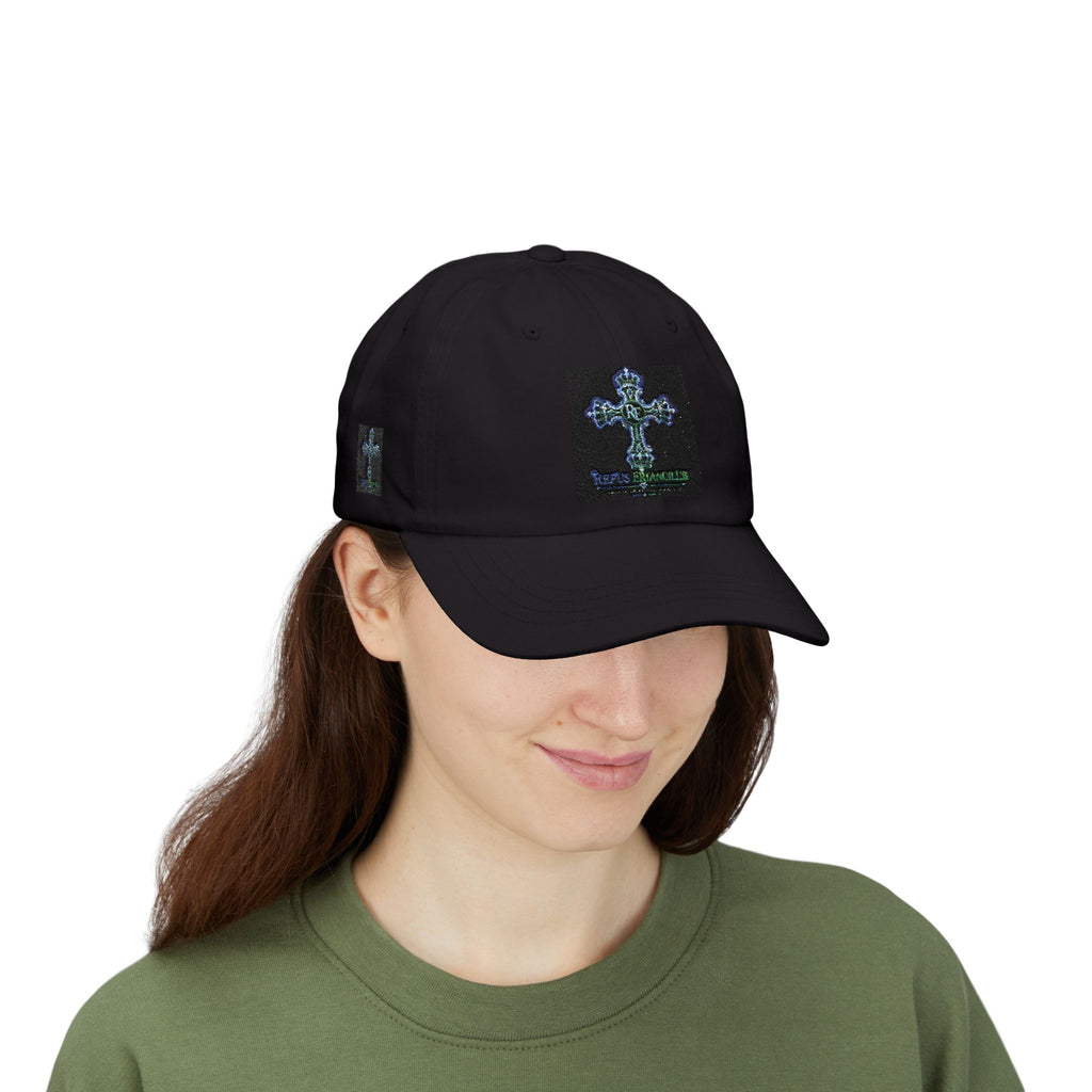 Embroidered Gothic Cross Dad Cap — Classic White Baseball Hat
