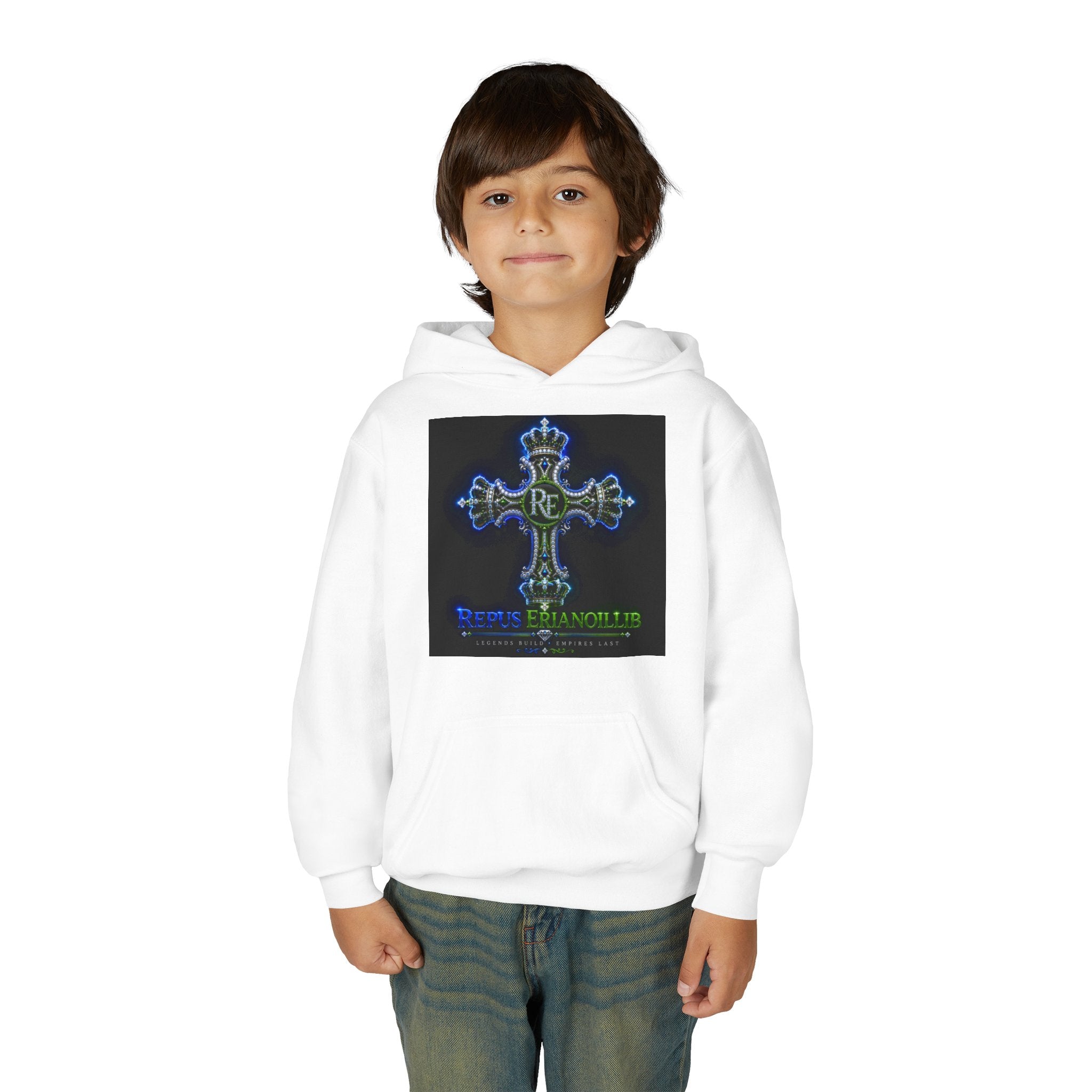 THE RE EMPIRE COLLECTION REPUS ERIANOILLIB® CHAPTER I THE RE EMPIRE COLLECTION First Edition Legends Build. Empires Last. Neon Crown Cross Youth Hoodie