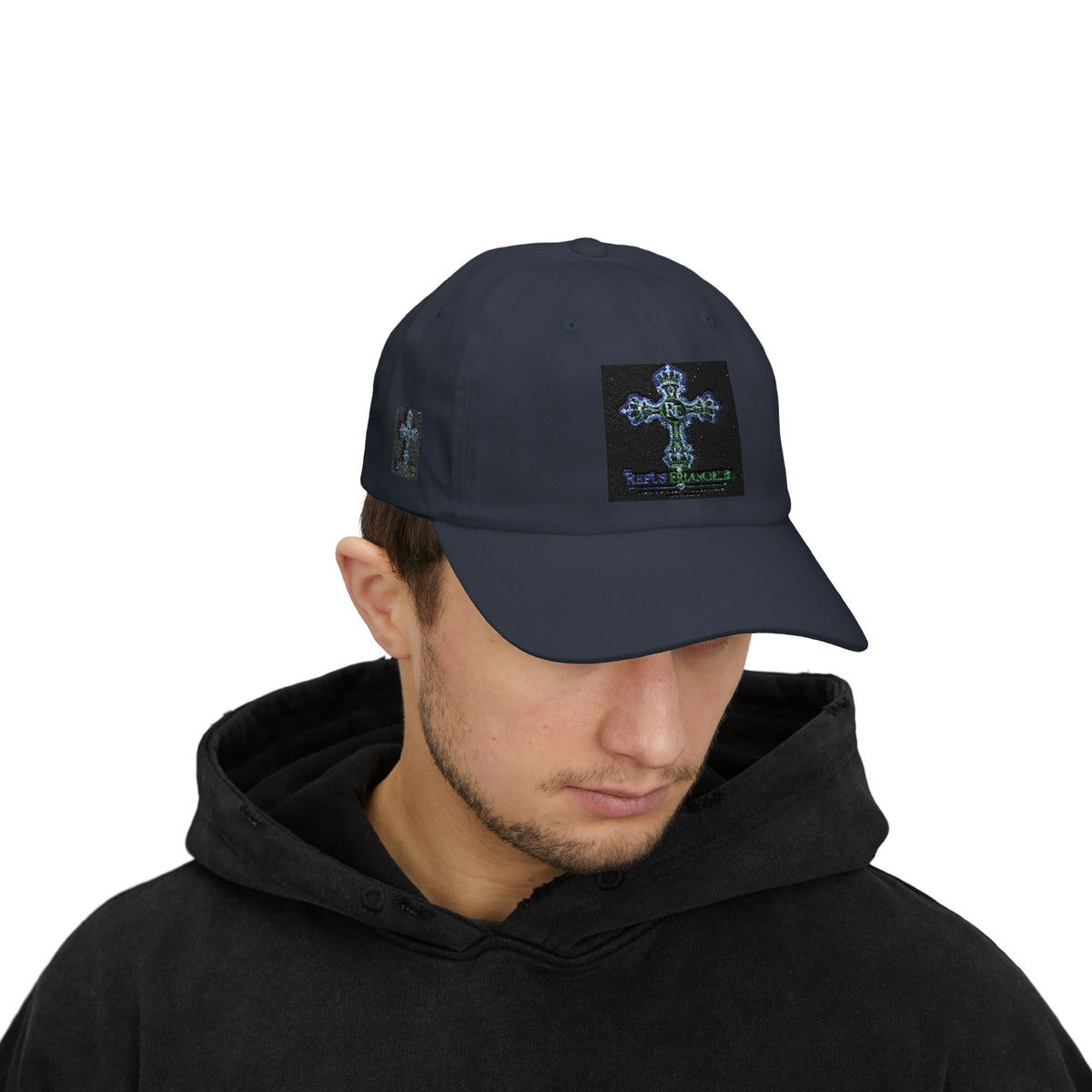 Embroidered Gothic Cross Dad Cap — Classic White Baseball Hat